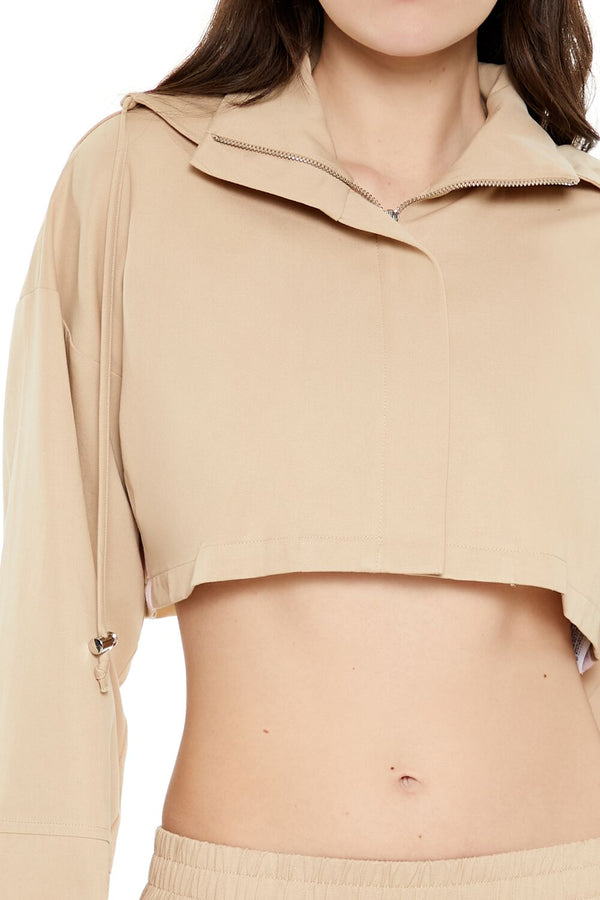 Forever21 Hooded Zip-Up Cropped Jacket DESERT SAND