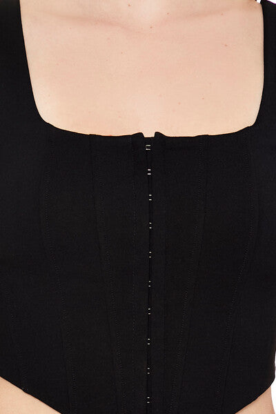 Forever21 Hook-and-Eye Corset Crop Top BLACK
