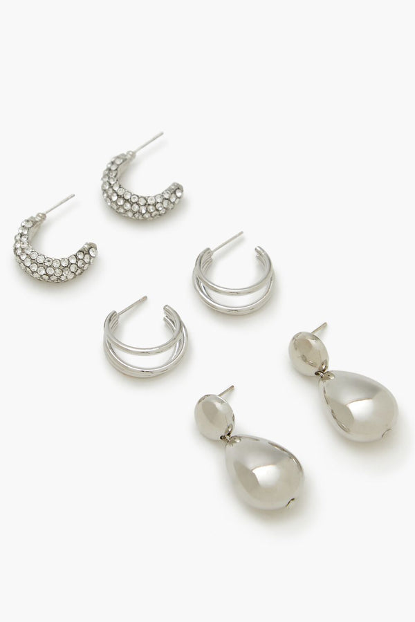 Forever21 Hoop & Teardrop Drop Earring Set SILVER