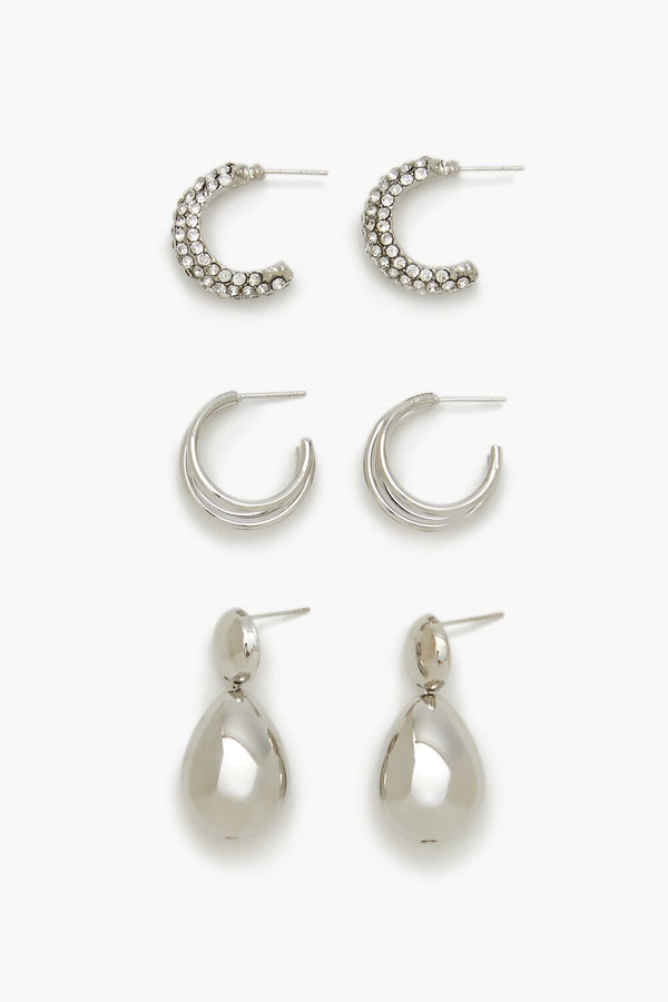 Forever21 Hoop & Teardrop Drop Earring Set SILVER