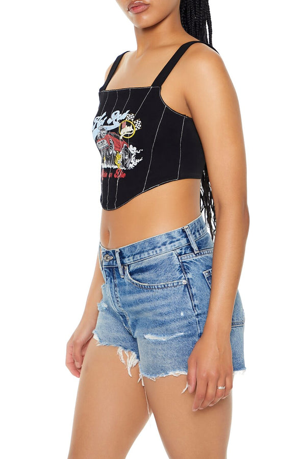 Forever21 Hot Rod Corset Crop Top BLACK/MULTI