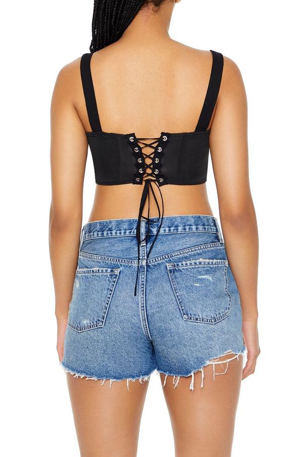 Forever21 Hot Rod Corset Crop Top BLACK/MULTI