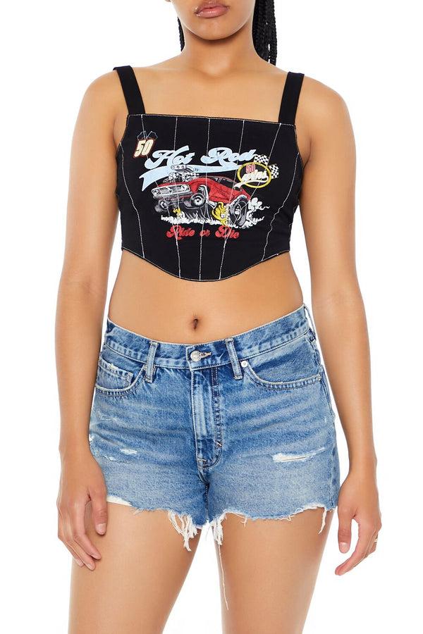 Forever21 Hot Rod Corset Crop Top BLACK/MULTI