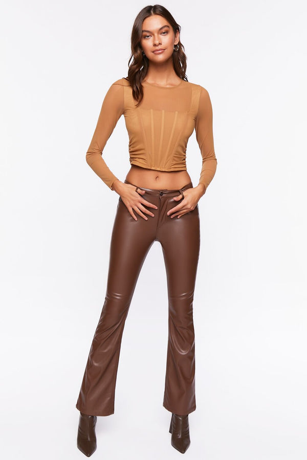 Forever21 Illusion Neckline Corset Crop Top TAN