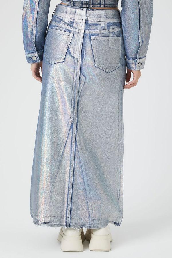 Forever21 Iridescent Denim A-Line Maxi Skirt DENIM
