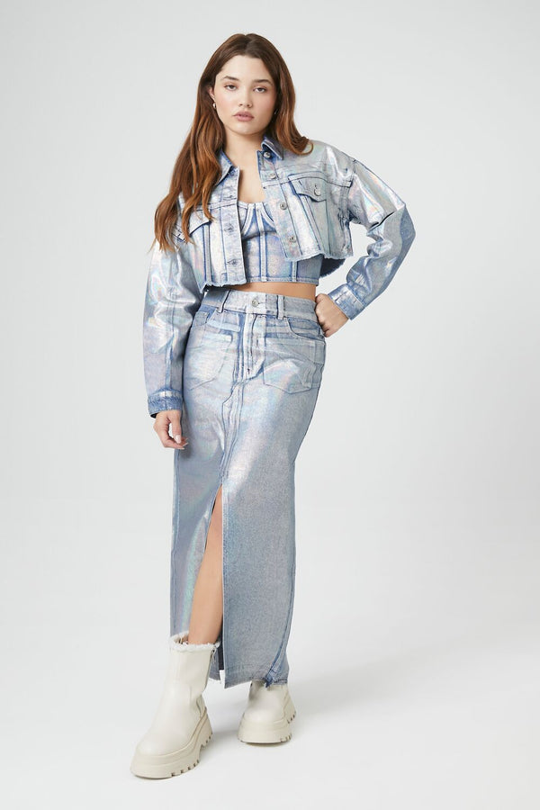 Forever21 Iridescent Denim A-Line Maxi Skirt DENIM