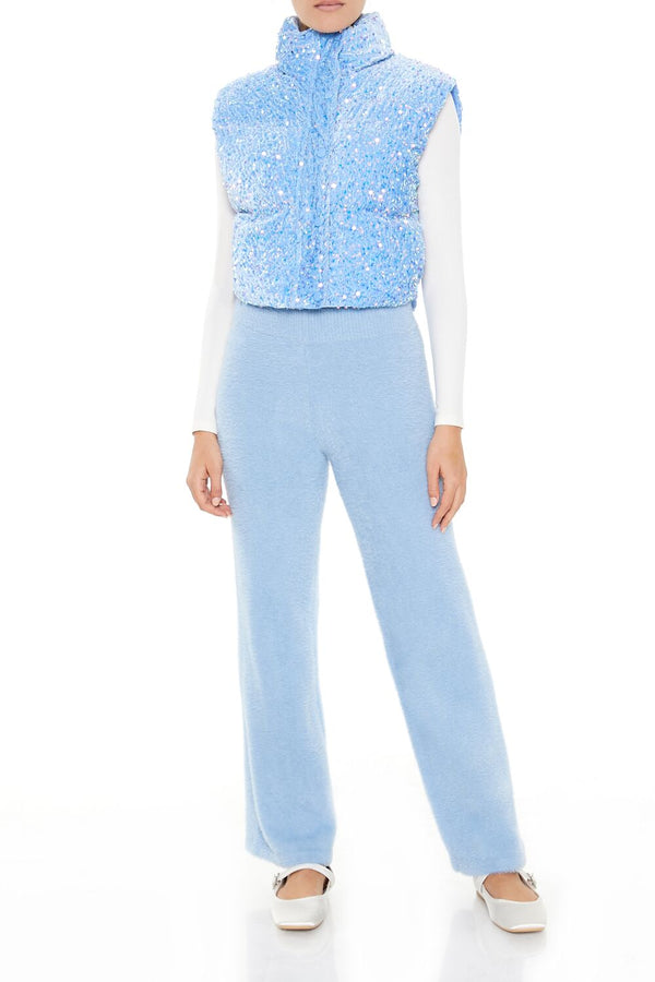 Forever21 Iridescent Sequin Faux Fur Vest BLUE