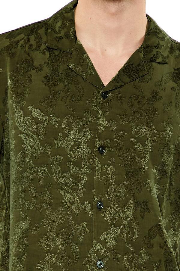 Forever21 Jacquard Paisley Shirt OLIVE