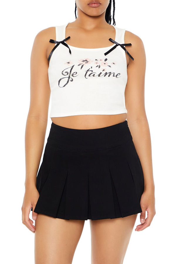 Forever21 Je Taime Cropped Tank Top CREAM/MULTI