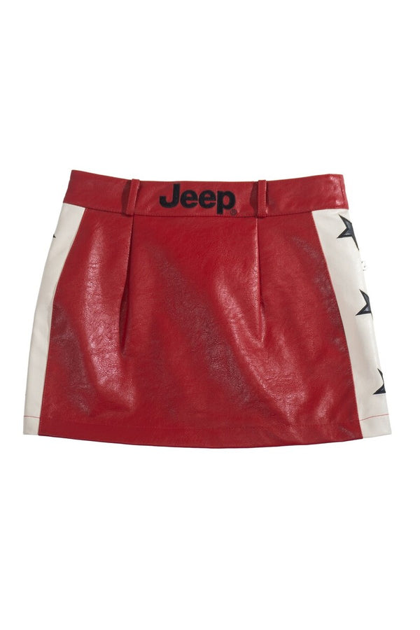 Forever21 Jeep Faux Leather Mini Skirt RED/MULTI