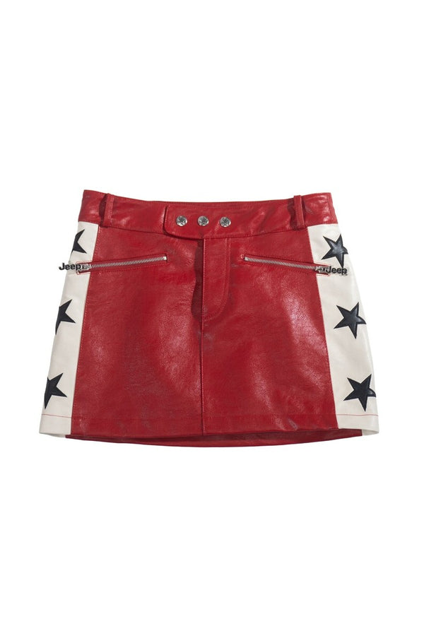 Forever21 Jeep Faux Leather Mini Skirt RED/MULTI