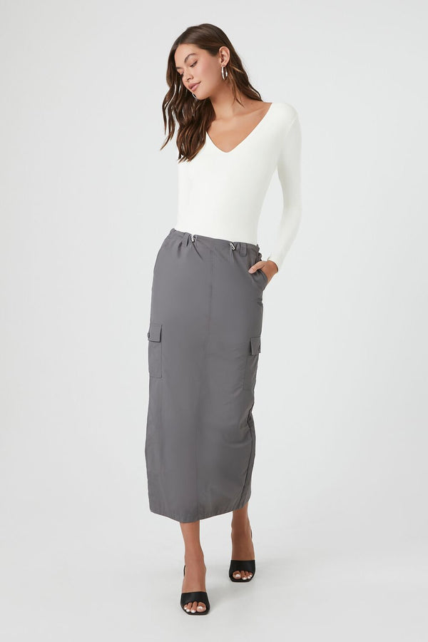 Forever21 Jersey V-Neck Bodysuit WHITE