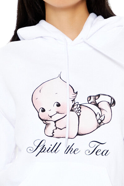 Forever21 Kewpie Spill The Tea Hoodie WHITE/MULTI