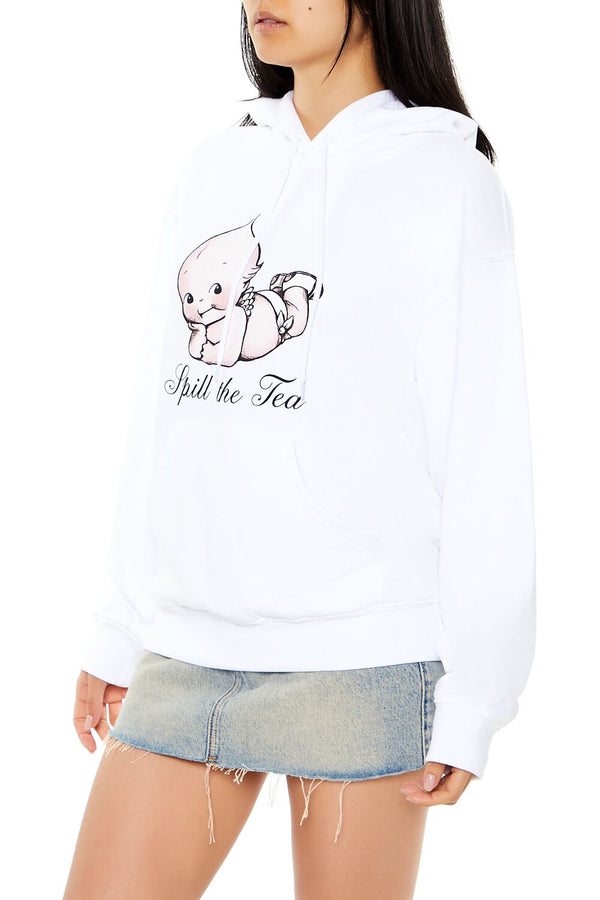 Forever21 Kewpie Spill The Tea Hoodie WHITE/MULTI