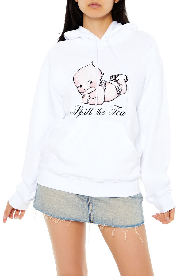 Forever21 Kewpie Spill the Tea Hoodie WHITE/MULTI