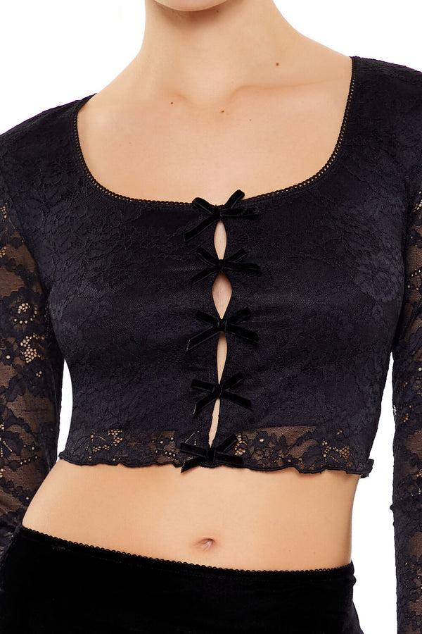 Forever21 Lace Bow Crop Top BLACK