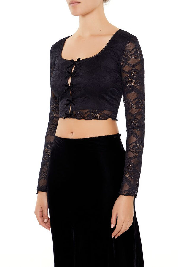 Forever21 Lace Bow Crop Top BLACK