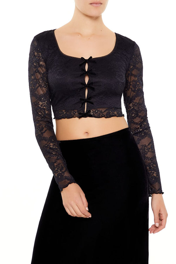 Forever21 Lace Bow Crop Top BLACK