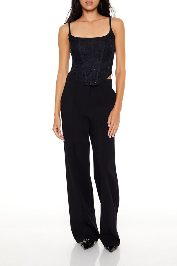 Forever21 Lace Rhinestone Corset Cami BLACK