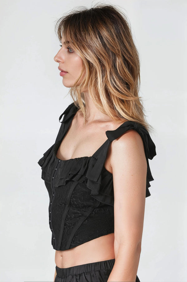 Forever21 Lace Tie-Strap Corset Top BLACK