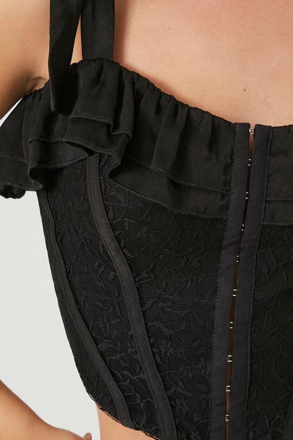 Forever21 Lace Tie-Strap Corset Top BLACK