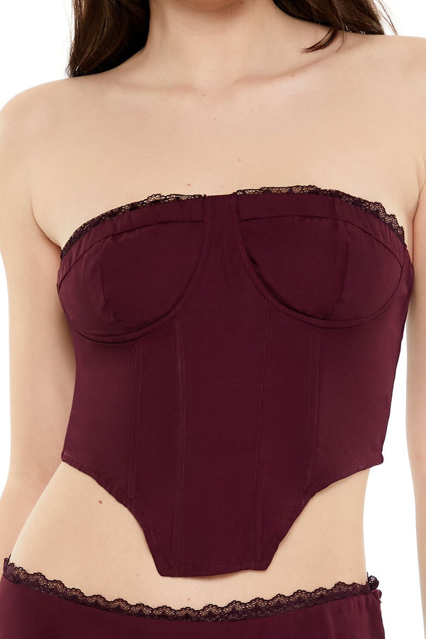 Forever21 Lace-Trim Bustier Tube Crop Top BURGUNDY