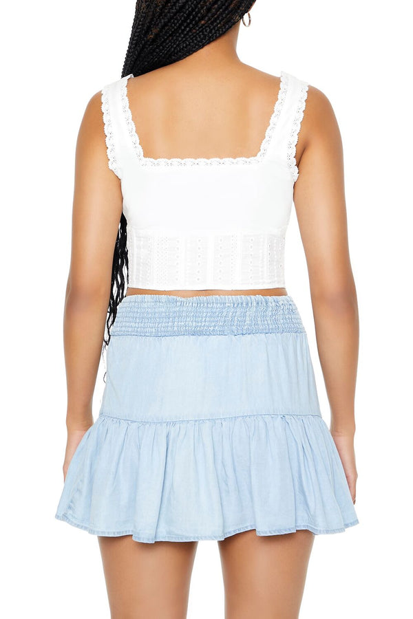 Forever21 Lace-Trim Corset Crop Top WHITE