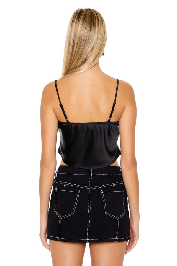 Forever21 Lace-Trim Cropped Cami BLACK/WHITE