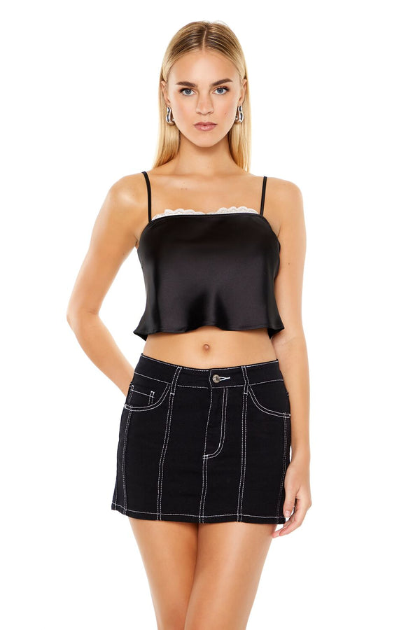 Forever21 Lace-Trim Cropped Cami BLACK/WHITE