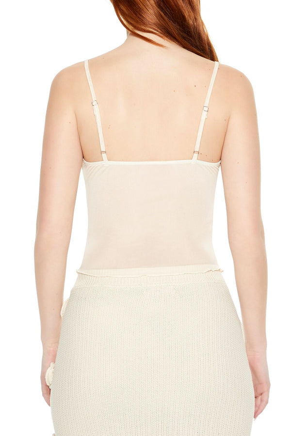 Forever21 Lace-Trim Ruched Mesh Cami TAUPE