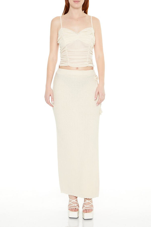 Forever21 Lace-Trim Ruched Mesh Cami TAUPE