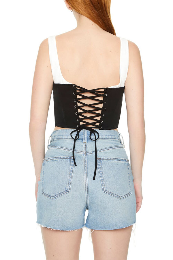 Forever21 Lace-Up Corset Combo Top BLACK/WHITE