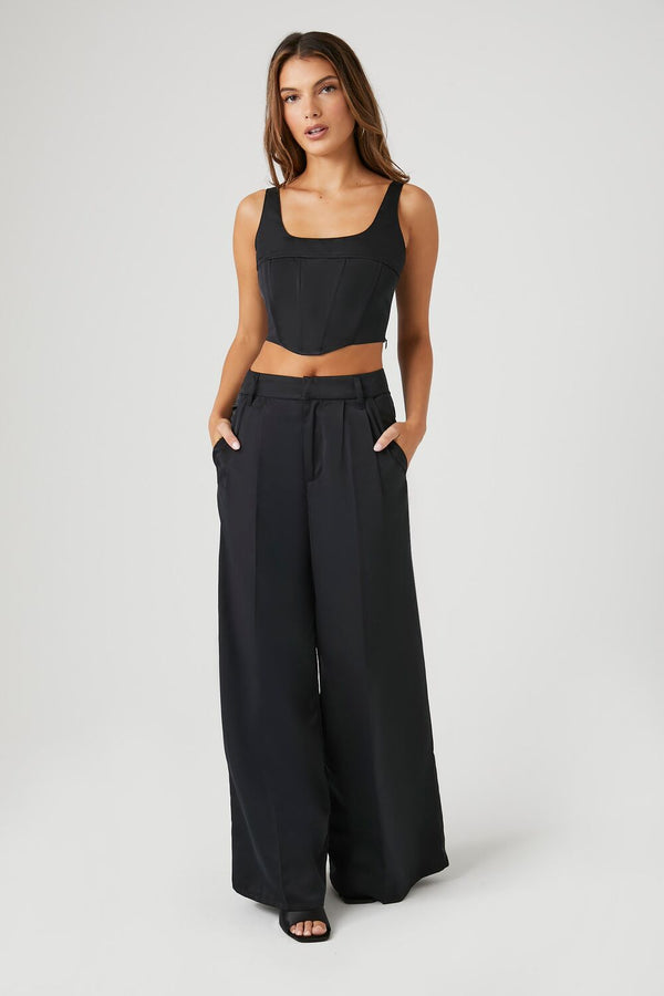 Forever21 Lace-Up Corset Crop Top BLACK