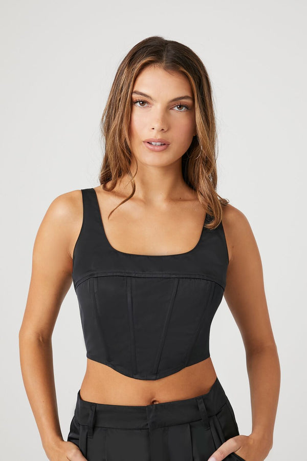 Forever21 Lace-Up Corset Crop Top BLACK