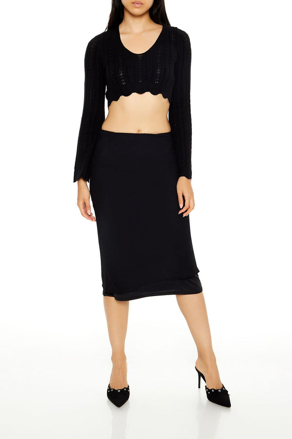 Forever21 Lace-Up Cropped Sweater BLACK