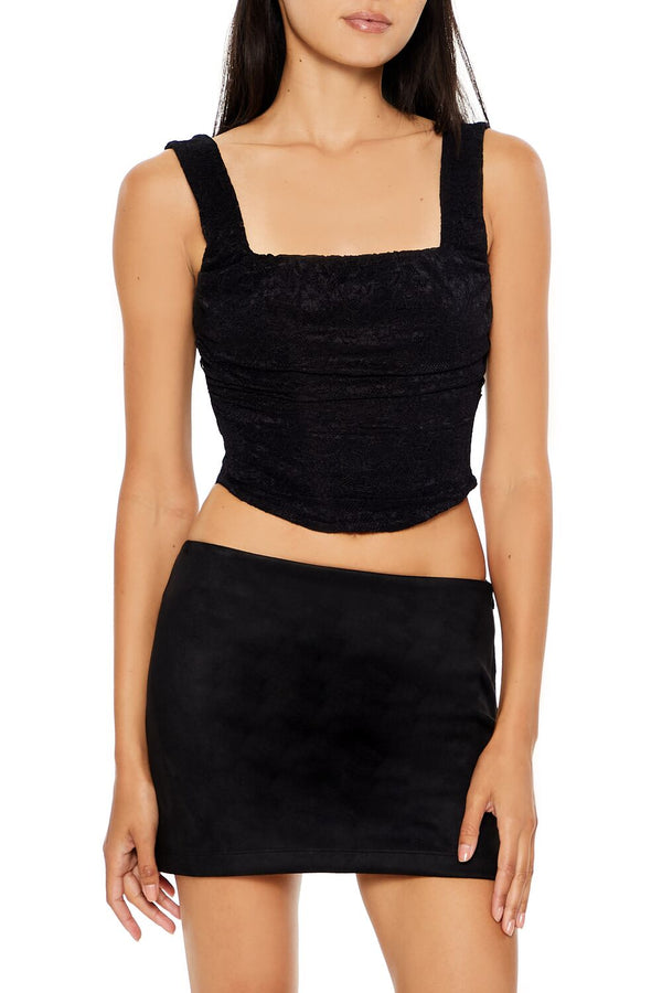 Forever21 Lace-Up Lace Crop Top BLACK
