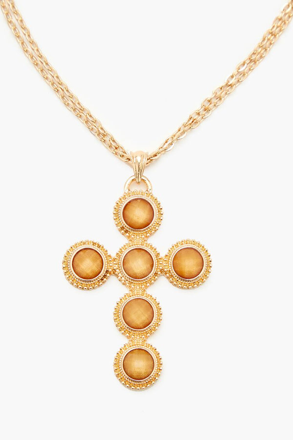 Forever21 Layered Faux Gem Cross Necklace GOLD