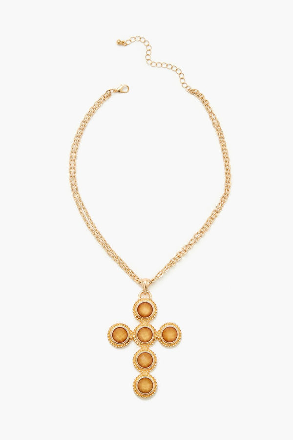 Forever21 Layered Faux Gem Cross Necklace GOLD