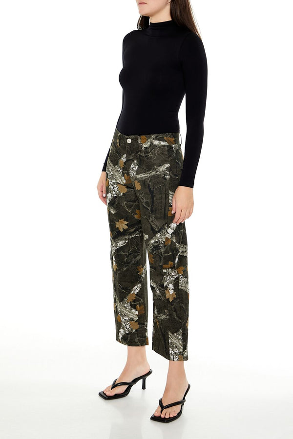 Forever21 Leaf Camo Print Twill Pants GREEN/MULTI