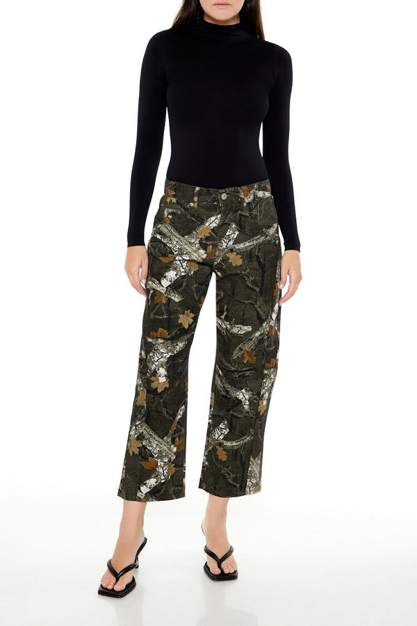 Forever21 Leaf Camo Print Twill Pants GREEN/MULTI