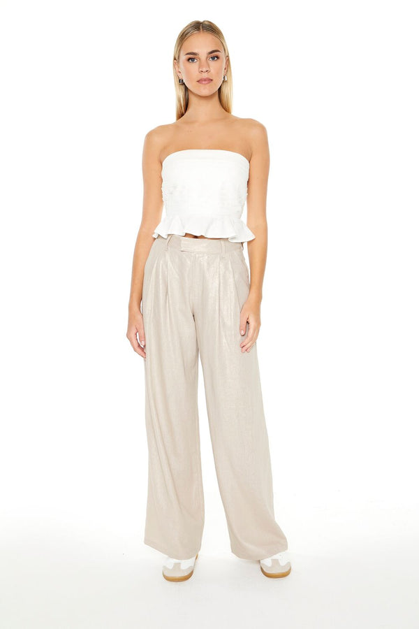 Forever21 Linen-Blend Flounce Tube Top WHITE