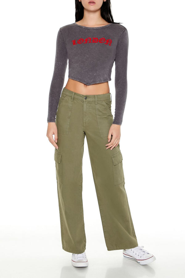 Forever21 London V-Cut Cropped Tee GREY/MULTI