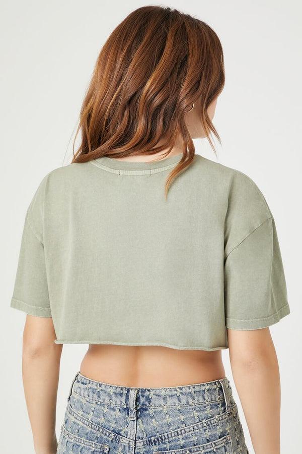 Forever21 Los Angeles Cropped Tee GREEN/MULTI