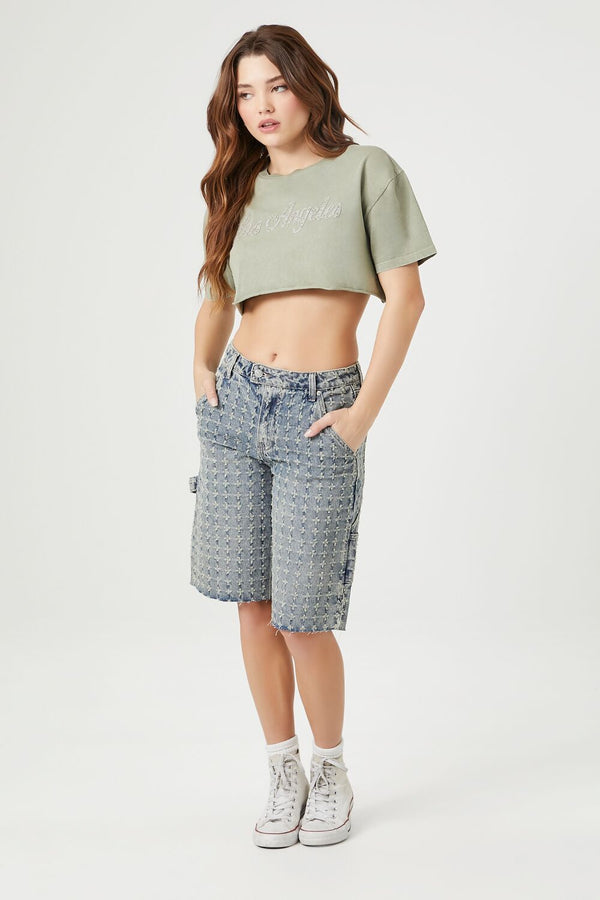 Forever21 Los Angeles Cropped Tee GREEN/MULTI