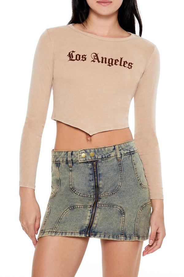 Forever21 Los Angeles V-Cut Cropped Tee BROWN