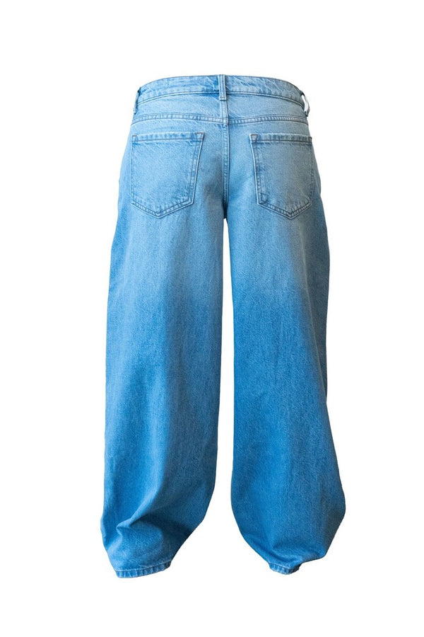 Forever21 Low-Rise Wide-Leg Jeans MEDIUM DENIM