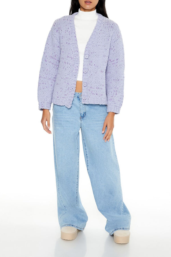 Forever21 Marled Cardigan Sweater PURPLE/MULTI