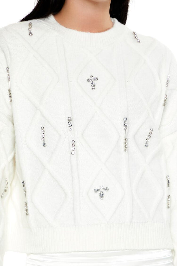 Forever21 Marled Faux Gem Sweater WHITE