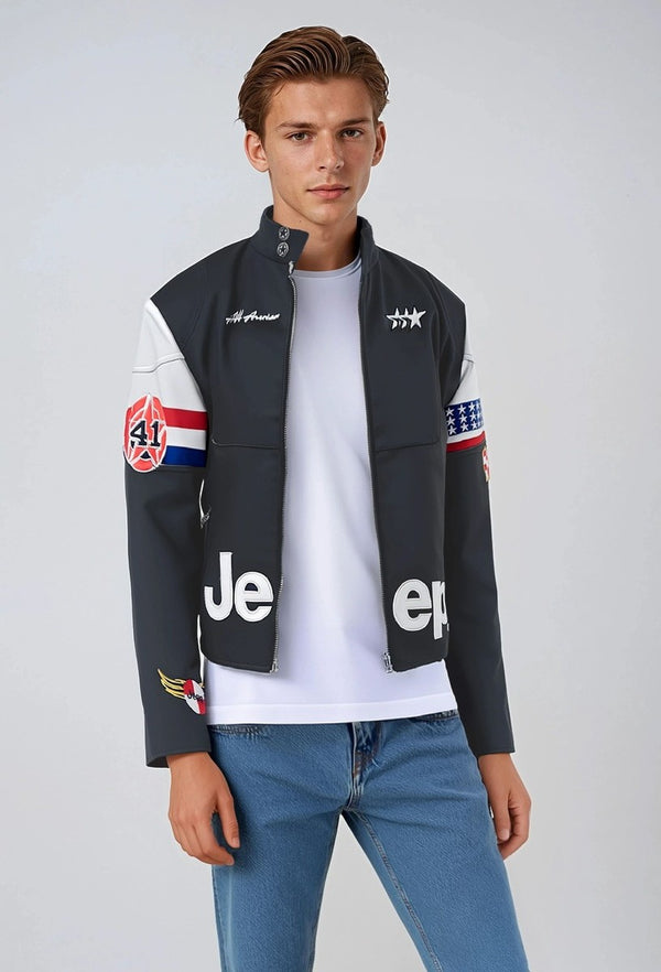 Forever21 Men's Jeep® Moto Jacket BLACK/MULTI
