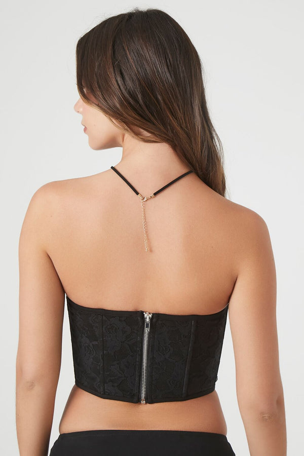 Forever21 Mesh Corset Tube Crop Top BLACK